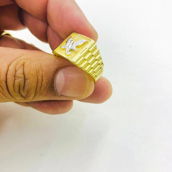 14K Yellow Gold Men's Eagle Ring #10 / Gold Eagle Ring for Men's / Two Tone Ring - Picture 7 of 8